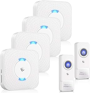 Wireless Doorbells for Home, Door Bells & Chimes Plug in with 4 Speakers & 2 Remotes, Easy to Install, Good Range for Connectivity 1000 ft, 58 Sorts of Different Chimes, 5 Volumes Fairly Loud, White