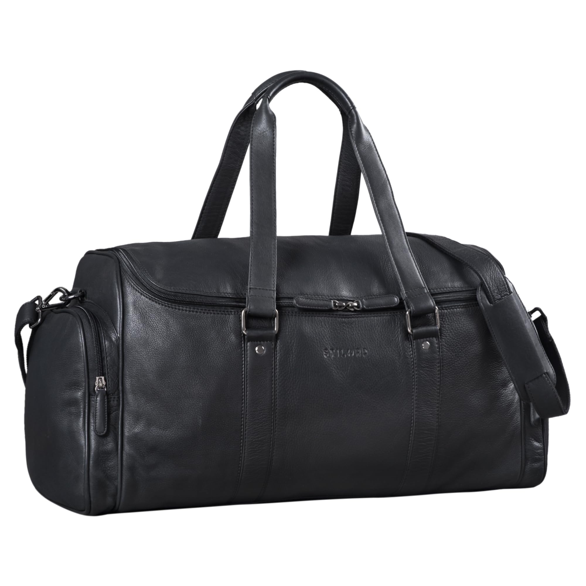 STILORD STILORD 'Myles' Vintage Leather Travel Bag for Men | Large XL Genuine Leather Luggage | Weekender with Shoulder Strap and Overnight Duffle Bag, Colour:Black