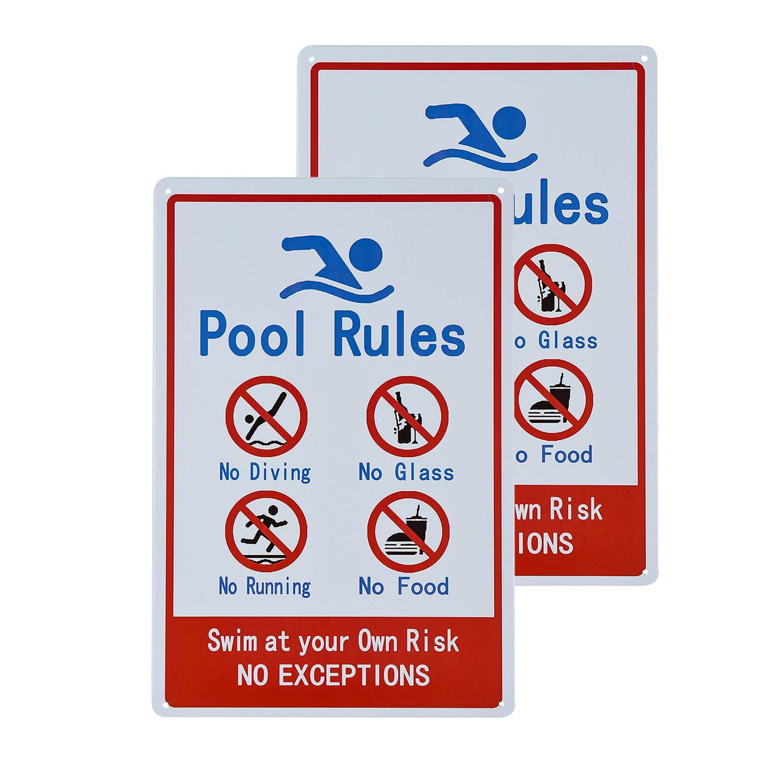 不适用 2 Pack Sign for Residential or Commercial Swimming Pools, General Commercial Pool Rules