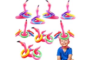 FERADNY 8 Pcs Inflatable Flamingo Ring Toss Game Inflatable Flamingo Pool Toys Ring Toss Pool Game with 40 Pcs Rings for Hawaiian Themed Summer Pool Party Supllies