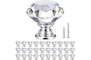 POZEAN Crystal Cabinet Knobs 30Pack, 1.18inch Dresser Knobs for Cabinet, Drawer with Two Different Sizes Screws, Diamond Glass Pulls Handles (30mm, 30Pack, Clear-Silver)