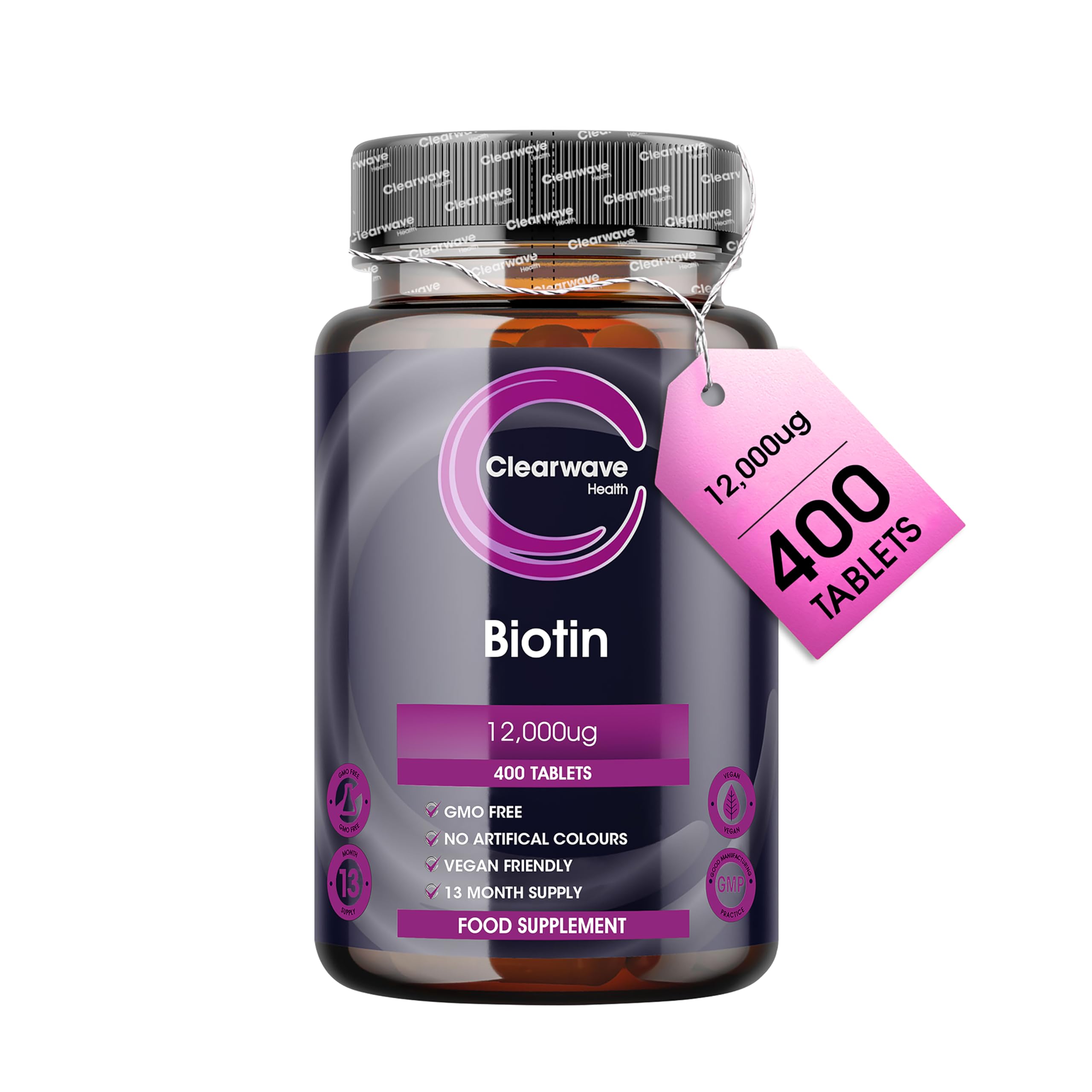 Biotin Hair Growth Supplement - 12,000mcg High Strength - 400 Tablets (13 Month Supply) - Vegan - Made in The UK by Clearwave Health