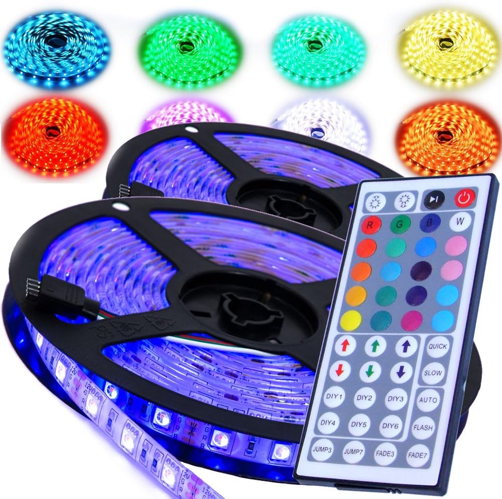 SOLIS Ray LED Strip Lighting 10M 32.8 Ft 5050 RGB 300LEDs Flexible Color Changing Full Kit with 44 Keys IR Remote Controller, Control Box, 24V 5A Power Supply for Home Decorative - Waterproof
