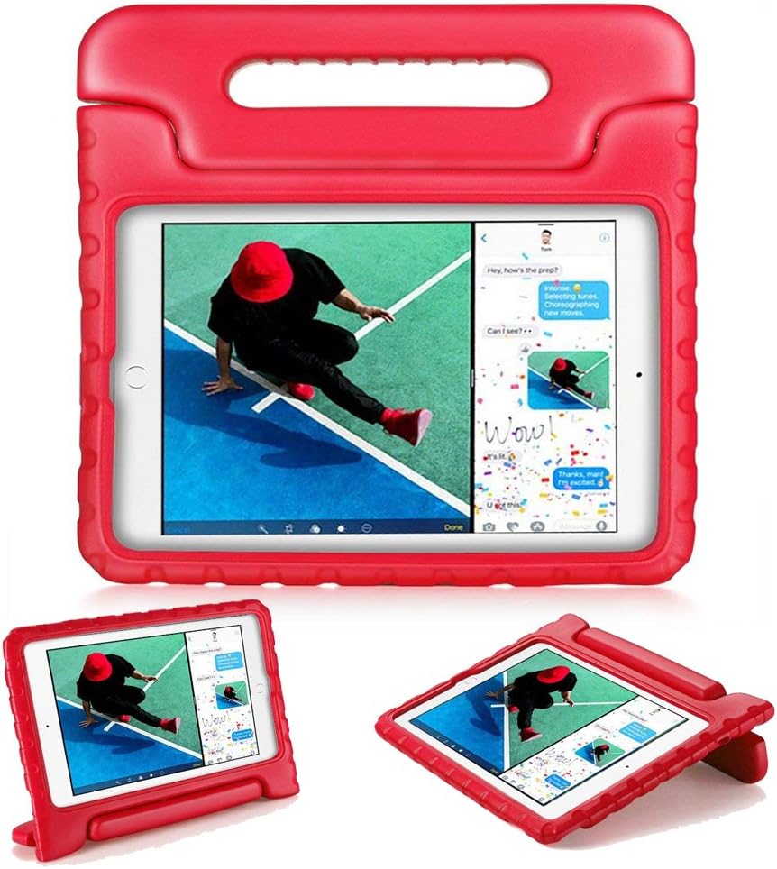 bolete iPad 9.7 Inch 2018/2017 Case - Kids Friendly Light Weight Shock Proof Convertible Handle Stand Cover for Apple iPad 9.7" 2017 Model - Red
