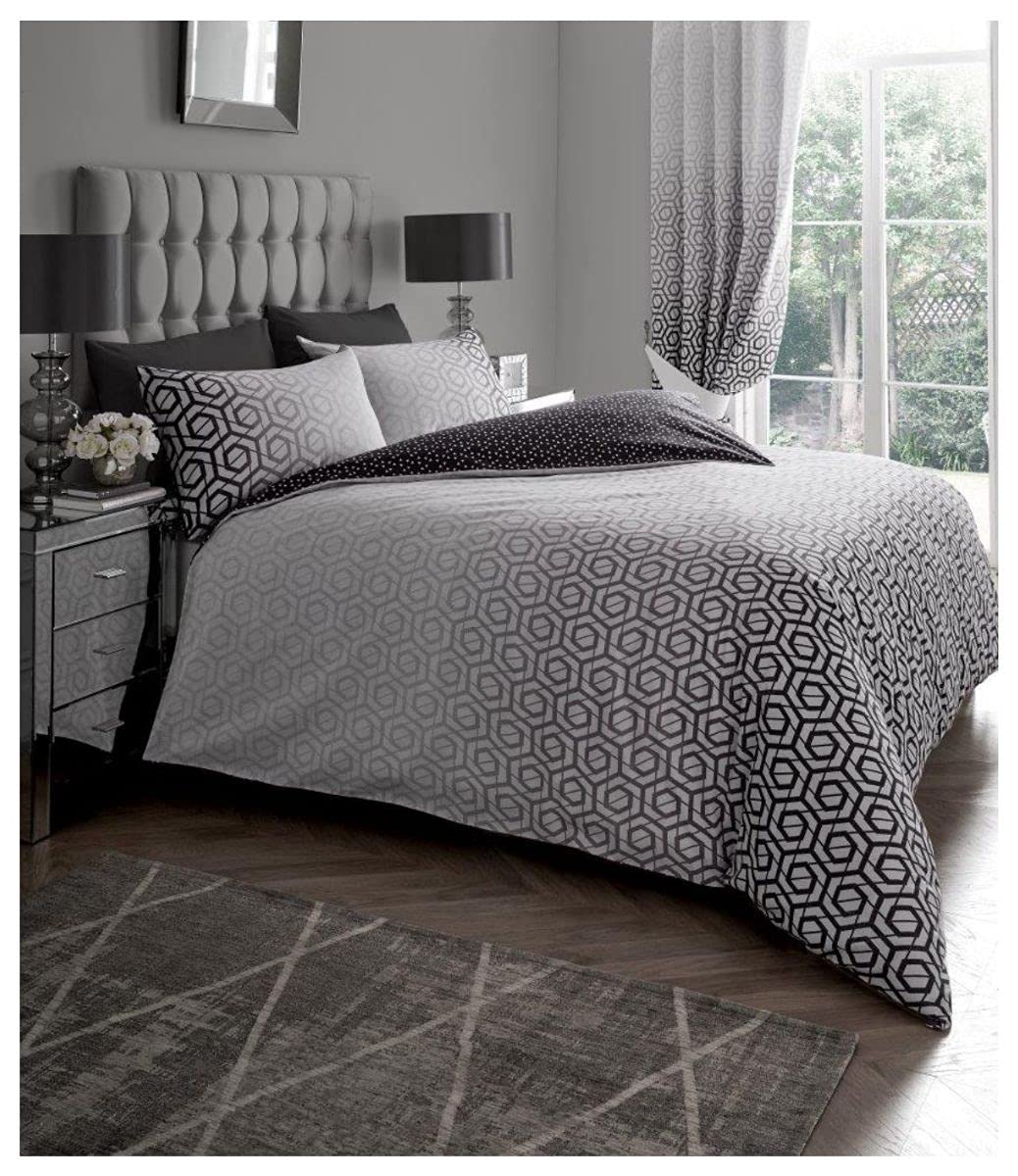 Luxurious Ohari Ombre Bed Set with Duvet Cover and Pillow Cases, Polyester-Cotton, [ King - Grey ]