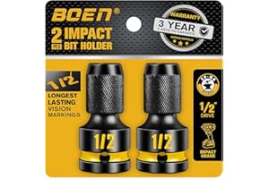 boen 1/2-Inch Drive to 1/4-Inch Hex Socket Adapter, 2PCS Quick Release Impact Bit Holders, Square Drive Adapter, CR-MO Steel,