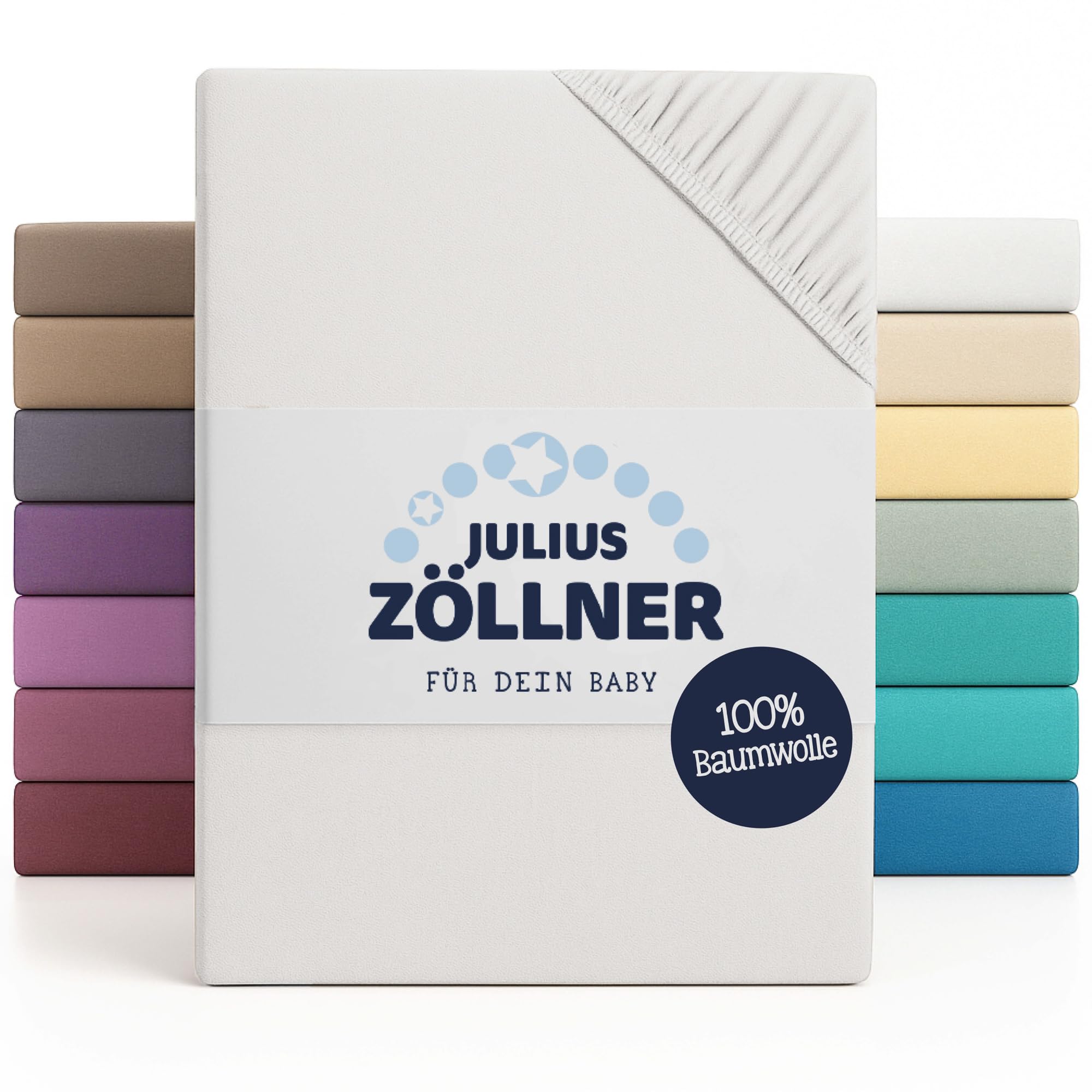 Julius Zöllner Jersey Fitted Sheet for Baby and Cot, 100% Jersey Cotton, Oeko-Tex Standard 100 Certified, Size: 60 x 120 cm / 70 x 140 cm, Pack of 2, White