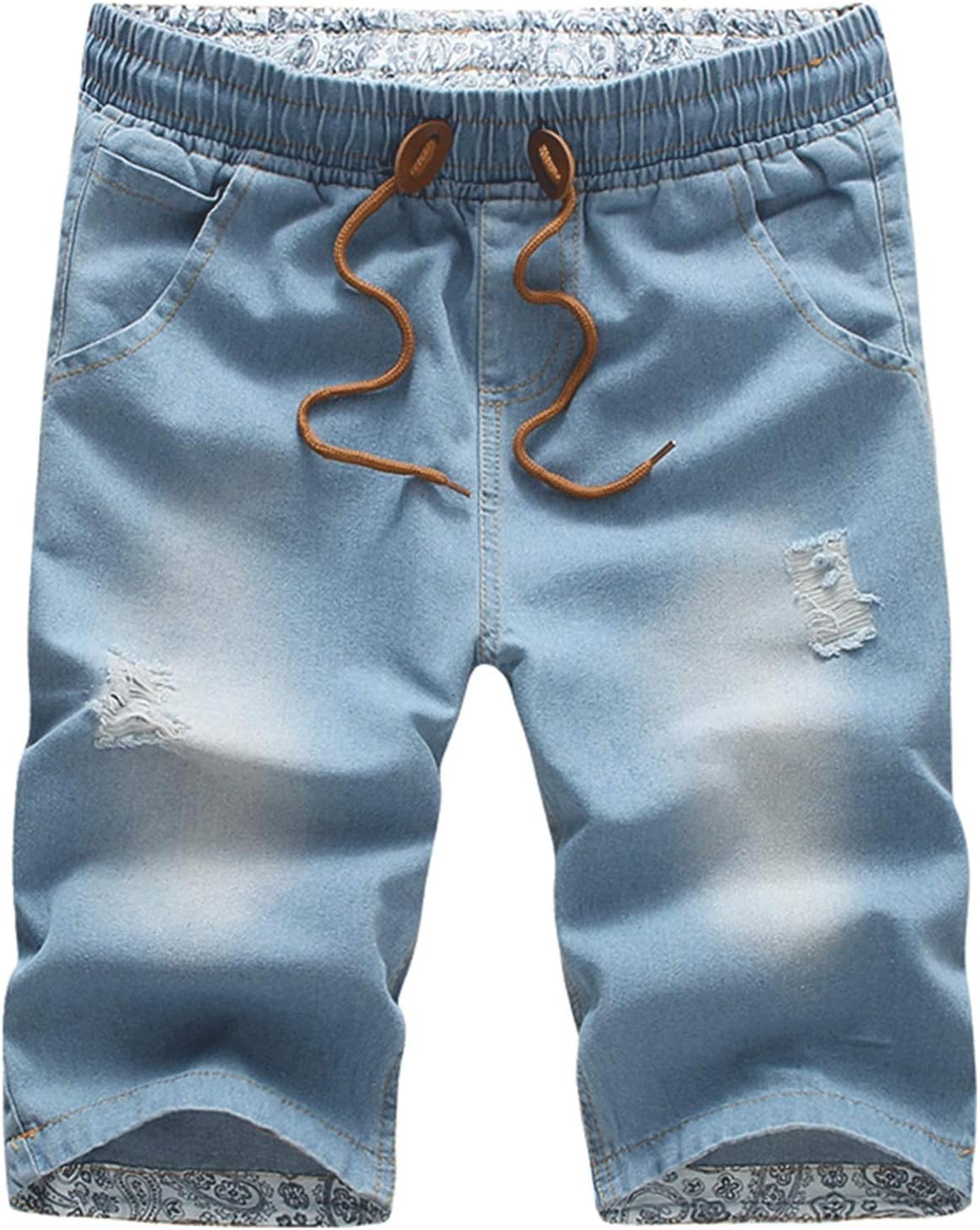 BESUMA Men's Slim Fit Elastic Waist Drawstring Denim Shorts