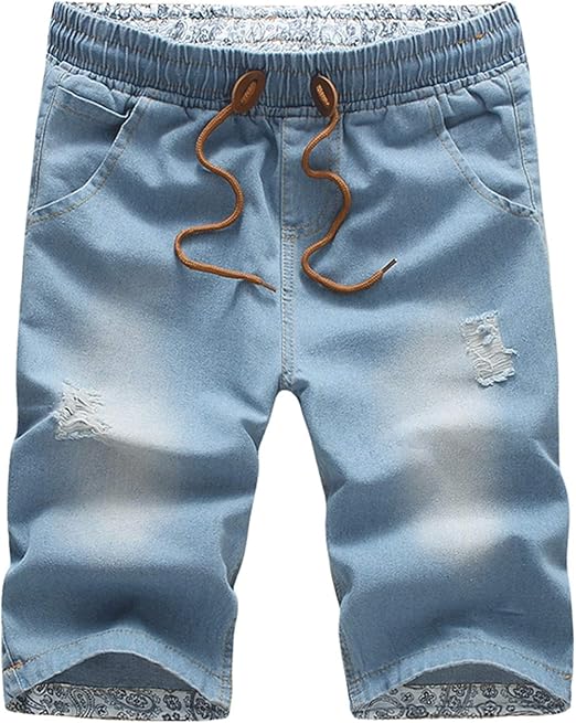 mens denim shorts with elastic waist and drawstring