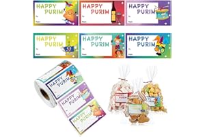 Fullhawl 500 Pcs Happy Purim Label Stickers for Mishloach Manot Bags Multicolored Purim Labels to and from Jewish Stickers Purim Tags Labels for Mishloach Manot Bags and Shalach Mones Boxes(Square)