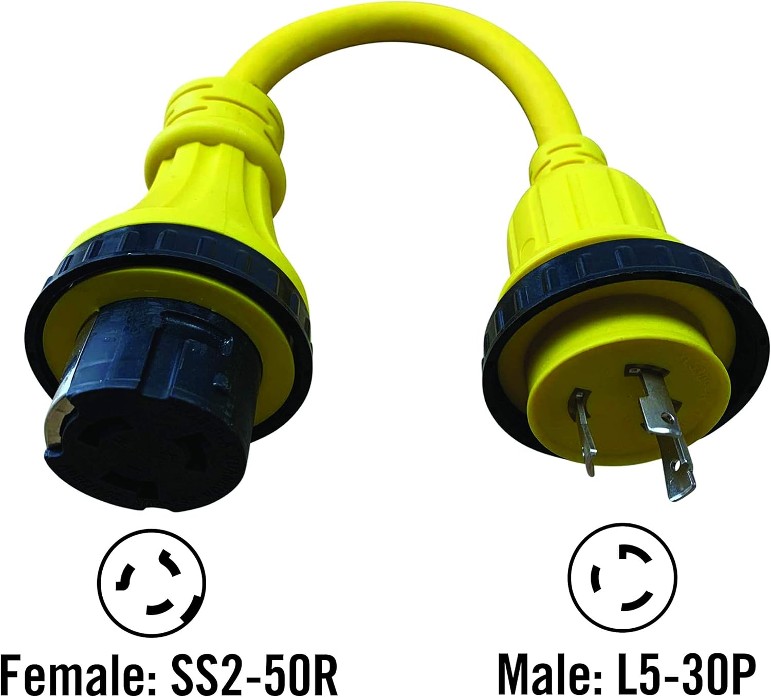 Halex, 30150, 1.5 FT. Marine Shore Power Adapter For Boats, Campers, or RVs, 30 Male to 50 Amp Female, Amp Amp, Yellow: Home Improvement