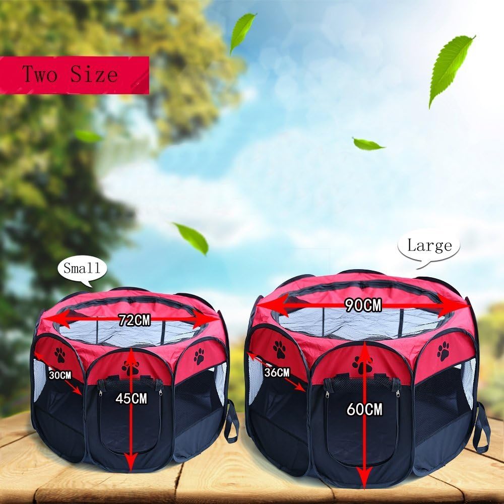 Pet Cat Cage Dog Kennel Puppy Soft Playpen Crate Foldable Octagonal Tent Fence Oxford Cloth Outdoor (S, Red) : Kitchen & Dining