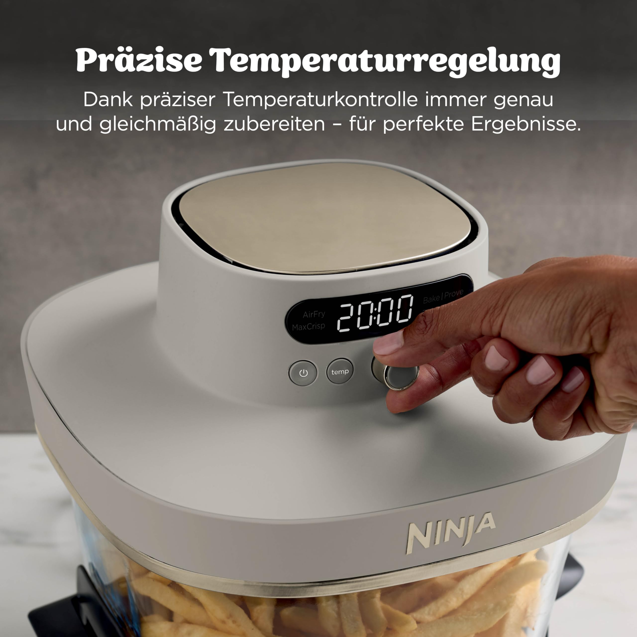 Ninja CRISPi PRO XL Glas-Heißluftfritteuse (Air-Fryer), 5 voreingestellte Zubereitungsfunktionen, inkl. CleanCrisp-Glasbehälter (5,7 l und 2,3 l) und Aufbewahrungsdeckel, Stone Gold AS090EUSD 6
