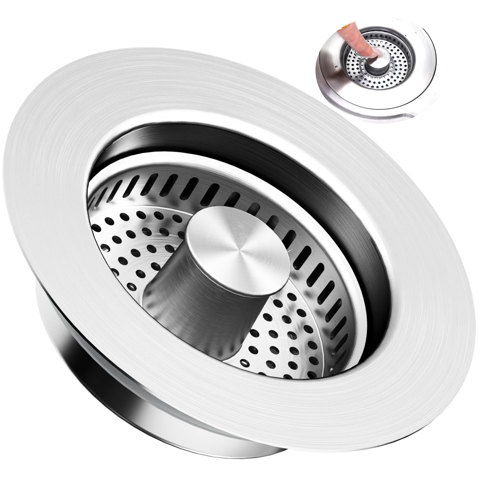 Photo 1 of 3-in-1 Kitchen Sink Drain Strainer & Stopper with Basket, Stainless Steel Drain Plug Cover Catcher for Food Waste - Sink Accessories for Home or Kitchen Sink Shroom Fit US Standard 3-1/2'' Drain Hole