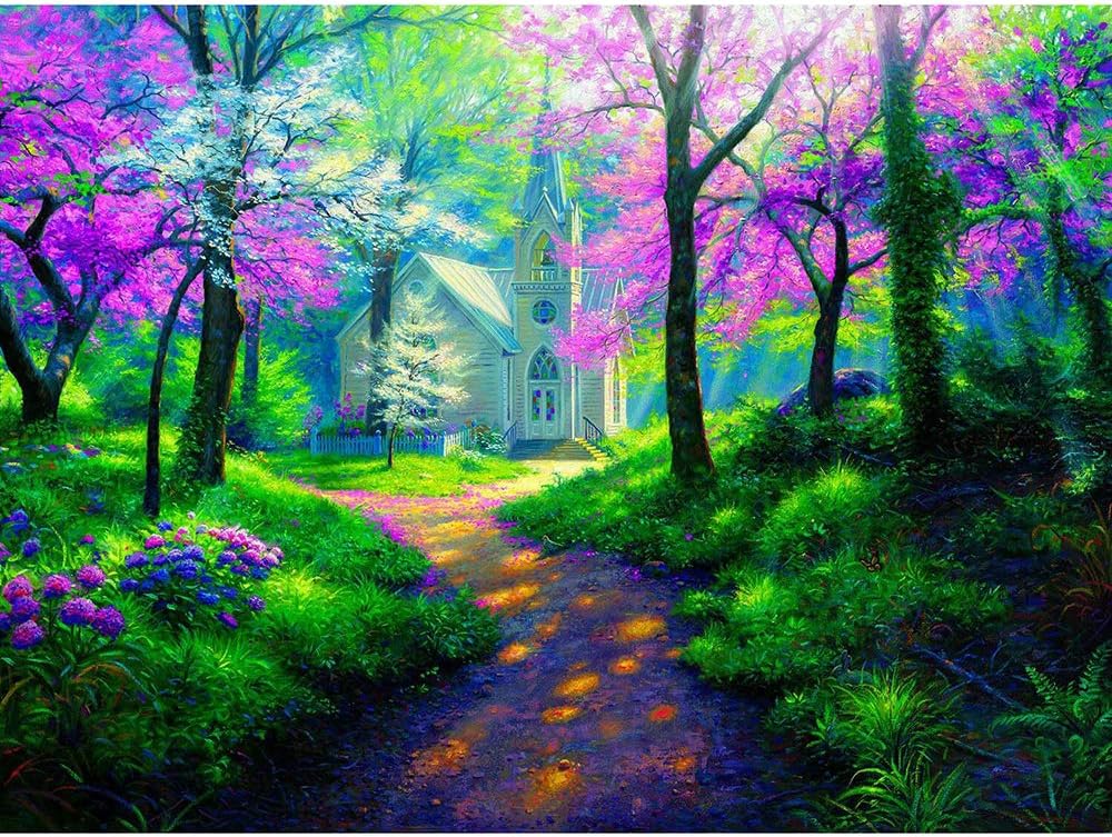 DIY 5D Diamond Painting Kit by Numbers for Adult Kids, Forest Church Embroidery Kits for Home Wall Decor Painting Arts Craft