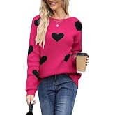 Drvitor Women's Pullover Sweaters Cute Multi-Hearts Knitted Casual Sweater
