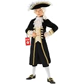 Morph, Thomas Jefferson Costume, Halloween Costume | Long Black Colonial Coat, Mock White Shirt Front, Matching Pants Included, Perfect for Halloween, Great for Dress-Up