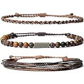 Handmade Natural Gemstone Beaded Healing Bracelet for Men, Adjustable Waterproof Rope String Bracelet with Pyrite Lucky Brick, Birthday Gifts for Him