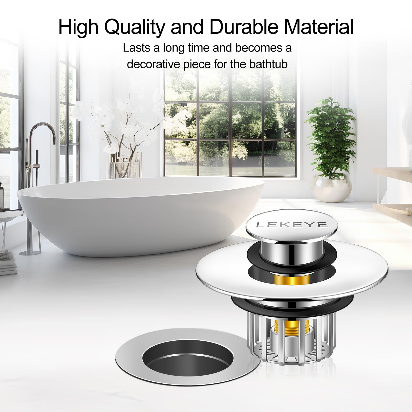 LEKEYE Tub Stopper | Shower Drain Hair Catcher | Pop-up Drain Stopper with Strainer | Bathroom Bathtub Plug | Drain Protector for 1-1/2 to 1-3/4