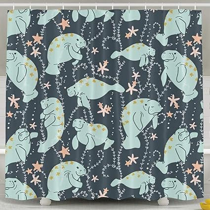 Amazon Com Niomhdos Manatee Starfish Shower Curtain Bath Curtains