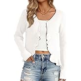 Allegra K Ruffle Cardigan for Women's V Neck Long Sleeve Open Front Sweater Knit Bolero Shrugs