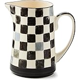 MACKENZIE-CHILDS Stoneware Pitcher with Spout, Decorative Drink Pitcher, 1.75 Quarts, Black Check