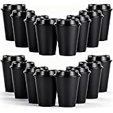 Alohastarttg Plastic Reusable Coffee Cups with Lids, 12oz Travel Tumbler, Hot & Cold, Microwave Safe, for Toddlers and On the Go, 16 Pack (16, Black)