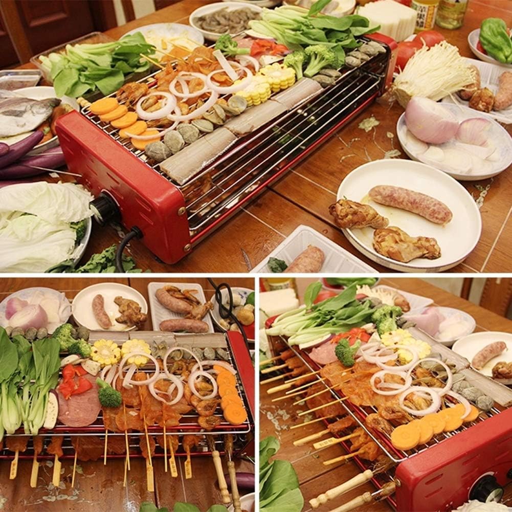 review BIYLL Electric Grill, Outdoor and Indoor, 2 Layer Grill Smokeless Grill with Removable Easy-to-Clean Nonstick Plate, Extra-Large Drip Tray, 1200W 382312.5CM