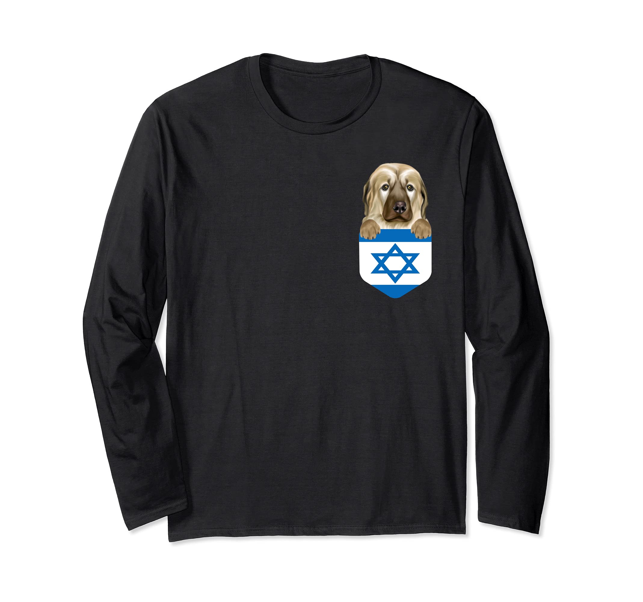 Israel Flag Anatolian Shepherd Dog Dog In Pocket Long Sleeve T-Shirt