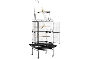 VEVOR Bird Cage, 32.7 x 31.1 x 82.7 inch, Open Flat Top, Wrought Iron Bird Flight Cage with Perches, Slide-Out Tray, Plastic 