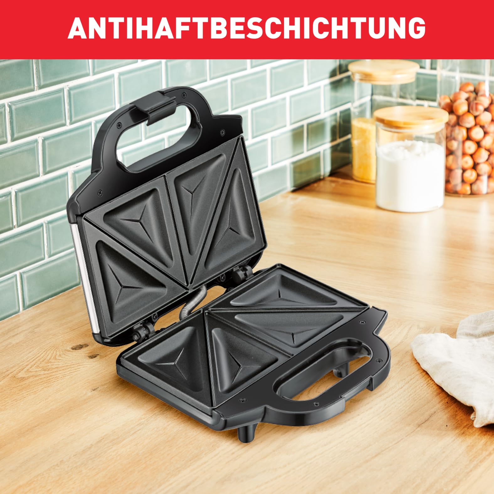 Tefal Sandwichmaker für knusprige Dreiecks-Sandwiches, Antihaft-Platten kein Anbrennen, wärmeisoliert sicher zum Anfassen, vertikale platzsparende Aufbewahrung, Kontrollleuchte, Sandwichtoaster Grill 4