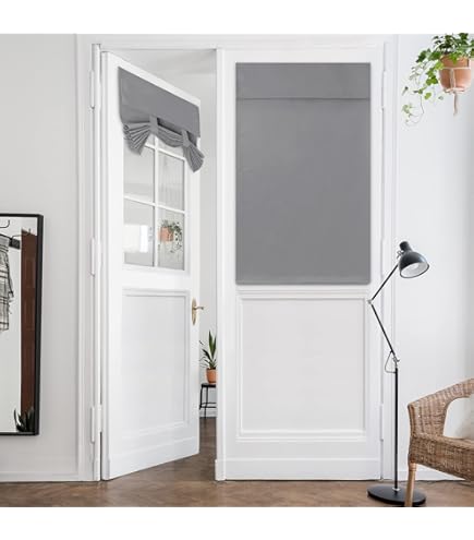 YSYY 100% Blackout French Door Curtain Panel - Wrinkle Free, Room Darkening, No Drill Needed - Light Grey, 26x42 Inches