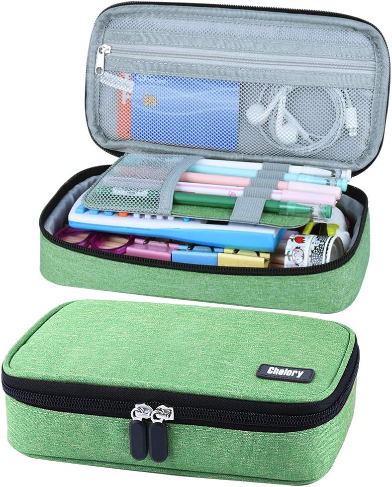 Chelory Big Pencil Case Large Capacity Pencil Bag Pouch Pen Case for Boys Girls Middle High School Students Office Stationery Desk Organizer Storage Cosmetic Makeup Bag Supplies (Green)