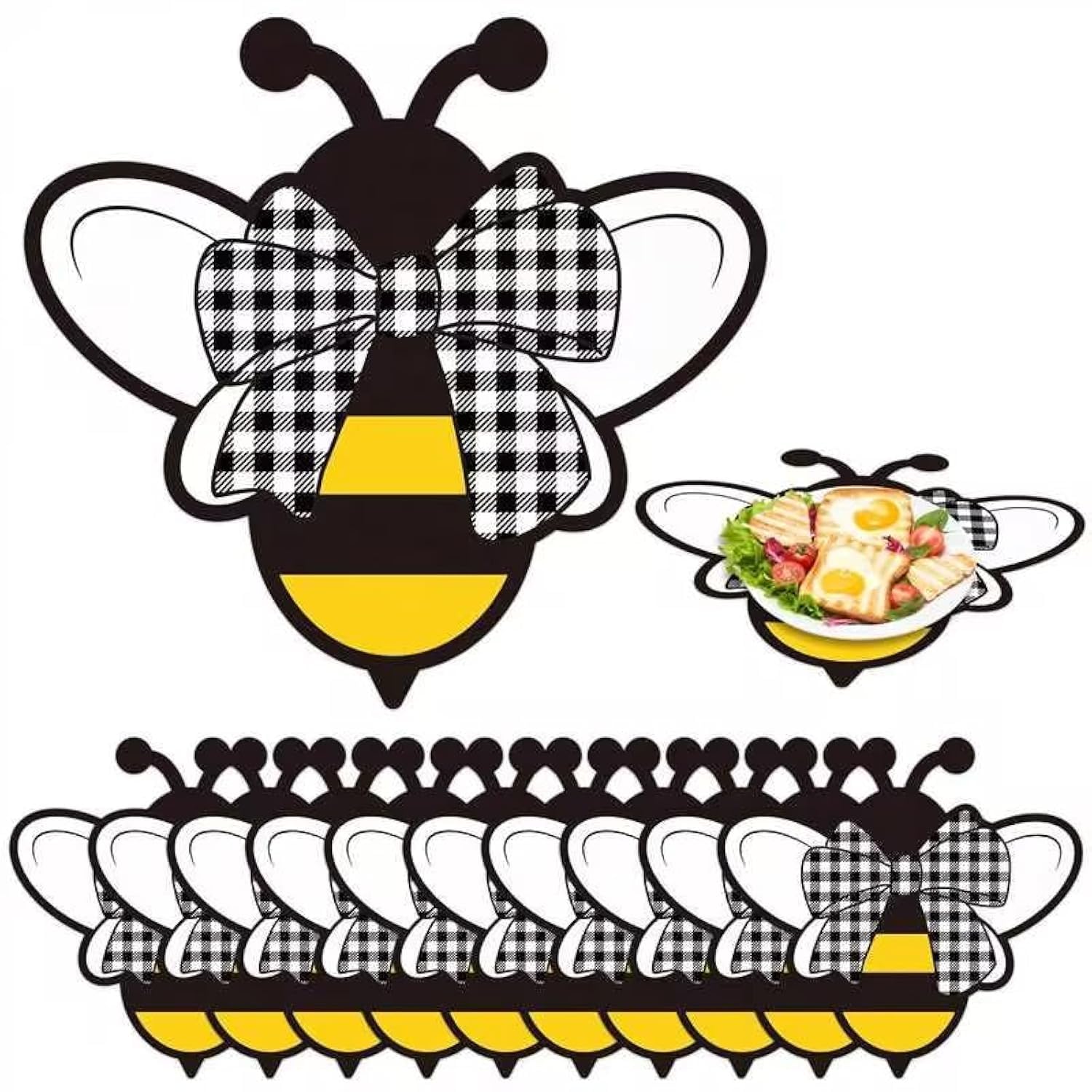 Photo 1 of JAPBOR Bee Placemats Disposable Plates - 50PCS Bee Shaped Paper Place Mats Decoration, Spring Summer Honey Printed Placemat, Rustic Plates Table Settings Mat for Holiday Party Kitchen Dinner