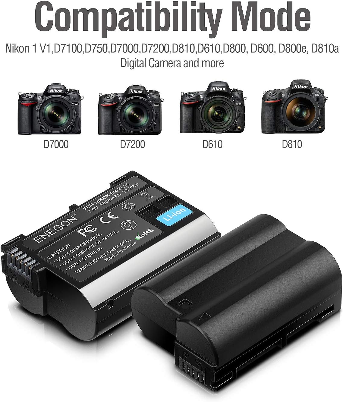 EN-EL15 /EL15a/EL15b Replacement Battery (2 Pack) and Smart LED Dual Charger Kit for Nikon EN-EL15/15a and Compatible with Nikon Z6, Z7, D500, D600, D610, D750, D800, D810, D810a, D850, D7100… : Home Audio & Theater