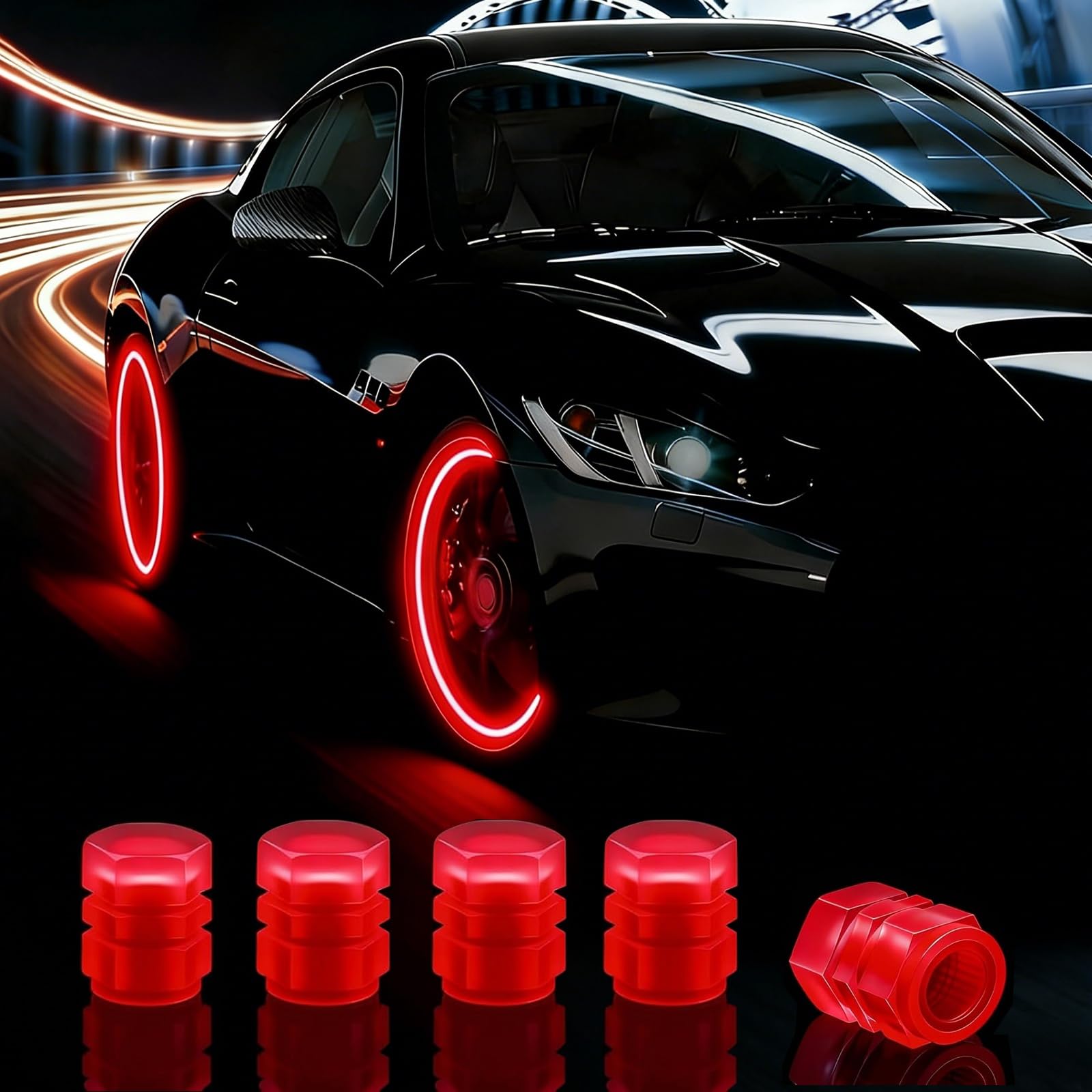 Photo 1 of 20 Pcs Glow in The Dark Tire Valve Caps Fluorescent Tire Valve Stem Caps, Cool Car Present for Universal Decoration Accessories for Car SUV Bicycle Motorcycles Trucks (Red)