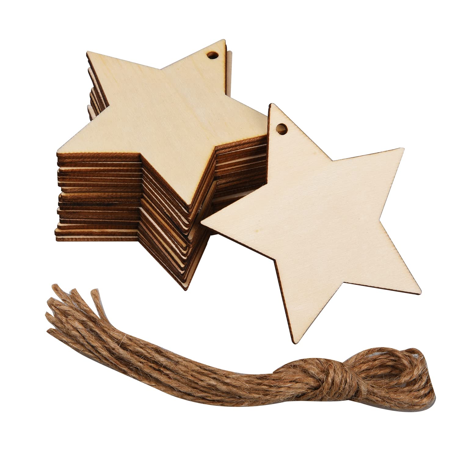 20 Rustic Wooden Baubles - Natural Wooden Star Shapes for Christmas Wedding Party Decor