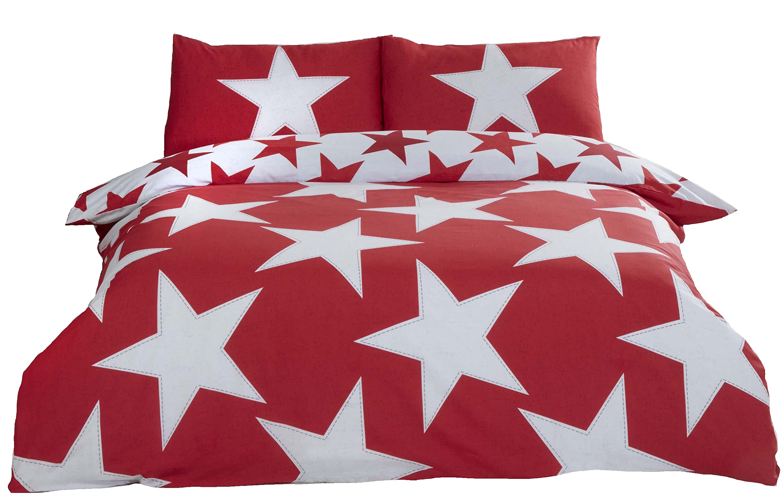 Rapport Home All Stars Red Double Duvet Cover Set for Boys & Teens - Reversible Polycotton Bedding with Star Pattern with one Duvet cover (200 x 200 cm) with two matching Pillowcases