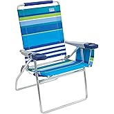 Rio Brands 17" Extended Height 4-Position Folding Beach, Camping, Lawn Chair, Blue/White/Green