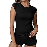 Dwnval Womens Cap Sleeve Crew Neck Shirts Y2K Slim Fit Ribbed Knited Crop Tops 2025 Summer