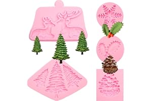 OCTHALLOW Pine Tree Silicone Molds, Set of 5, Christmas Reindeer Pinecone Holly Snowflake Clay Molds for DIY Crafts Chocolate Candy Gummy