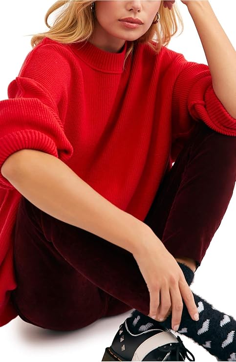 Free People Easy Street Slouchy Tunic Sweater Red At Amazon Women S Clothing Store