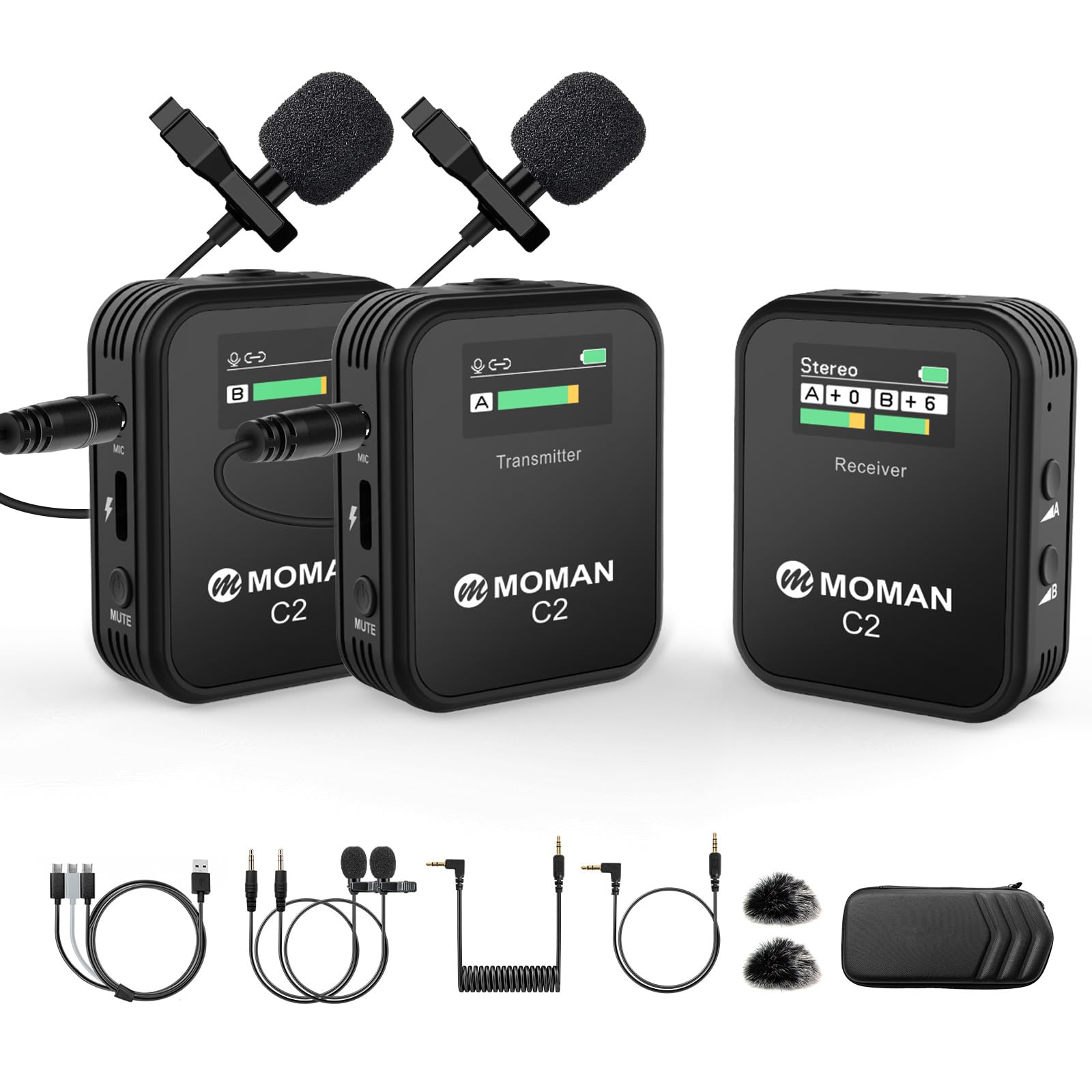 Moman C Series Wireless Lavalier Microphone (2TX+1RX (with Display))