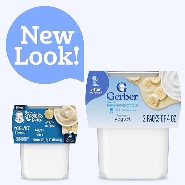 GERBER STAGE 2 BABY FOOD, BANANA YOGURT PUREE TUBS, CALCIUM SUPPORTS BONE DEVELOPMENT, BABY PUREE, 2-PACK