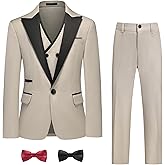 KUDMOL Boys Suit Set Slim Fit 4 Piece Formal Outfits Kids Suits Tuxedo Boys Vest Blazer Pants with Bow Tie for Wedding