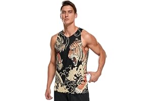 JHKKU Men's Tank Top Print Quick Dry Casual Sport Gym Shirts Sleeveless Beach Shirt with Pocket