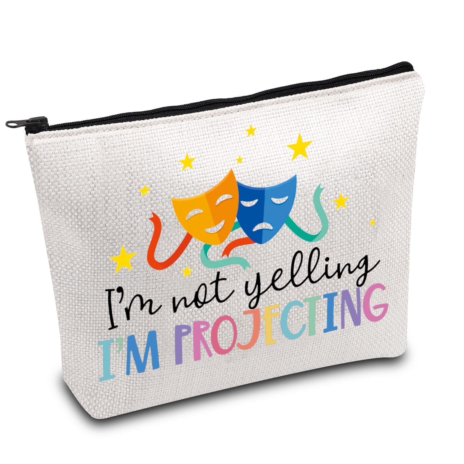 PLITI Theatre Makeup Bag Drama Theater Lover Gift Comedy Tragedy Masks Cosmetic Bag I'm Not Yelling I'm Projecting Drama Acting Travel Pouch (Yelling projecting) — image 1