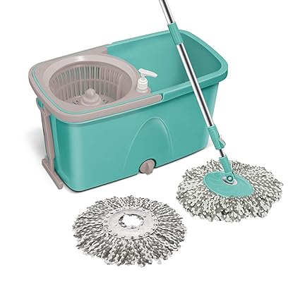 Spotzero By Milton Classic Mop with Wheels (Aqua Green, 2 Refills)