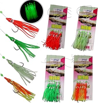 Amazon Glow Squid Jig サビキ 釣り餌 釣り針 スナップコネクター付き サビキ 釣りルアー 12パック Cwfishing テンヤ