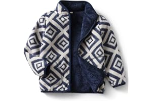 YUHANWOO Kids Printed Polar Fleece Jacket Toddler Baby Boys Girls Autumn Winter Warm Sherpa Lining Outerwear Soft Lightweight